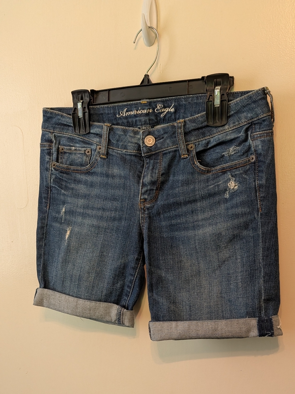 American Eagle Outfitters Women’s Dark Blue Denim Rolled Hem Shorts